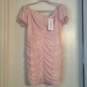 Brand new-brand is lioness pink off the shoulder mini size large- sheer over lay